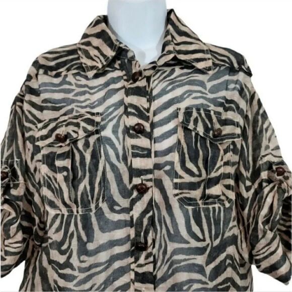 Zimmermann Corsage Safari Linen Silk Blend Animal Print Top Size 0/ US Size 4 - Picture 8 of 15